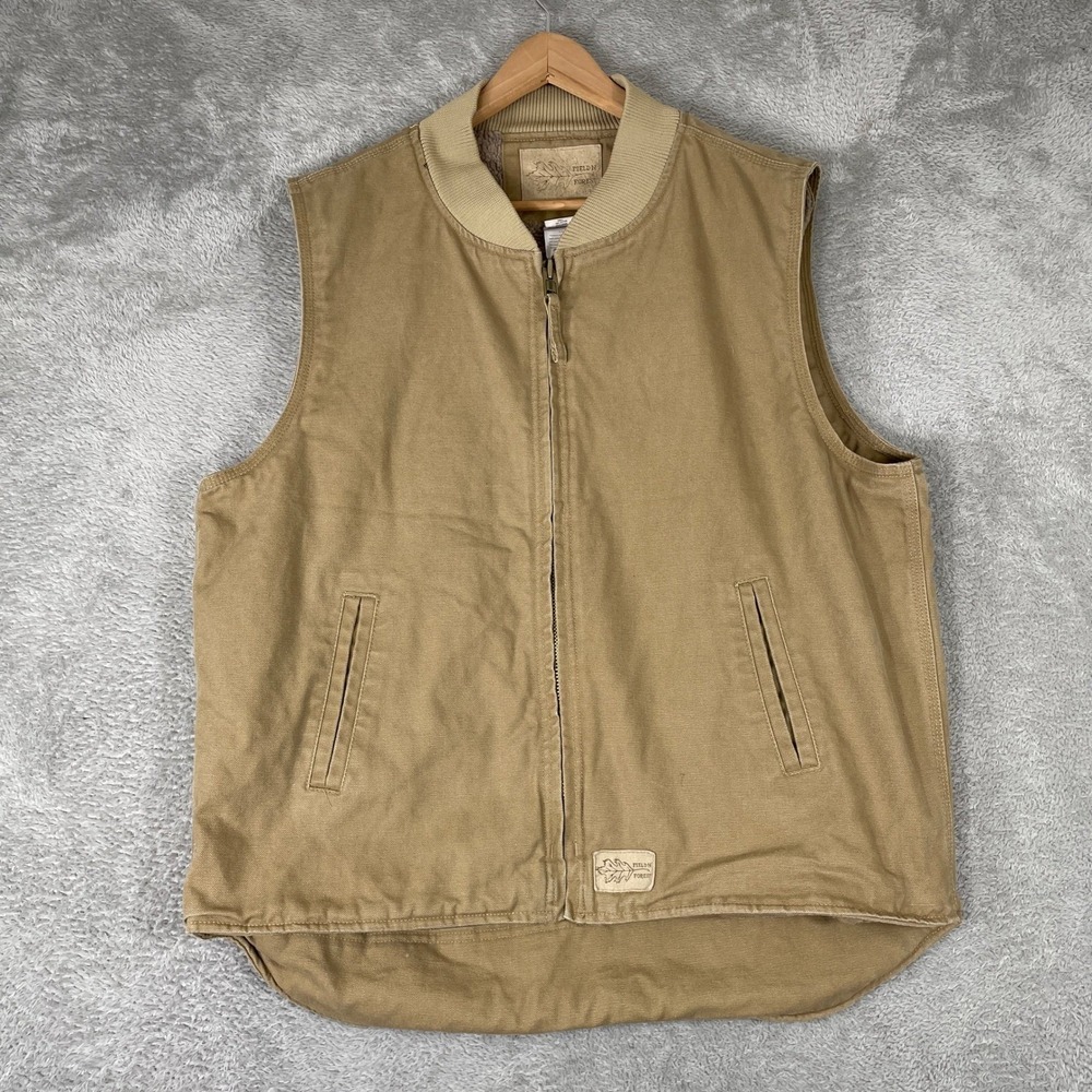 Field n Forest Canvas Sherpa Lined Vest Mens Large Tall‎ Tan Brown Workwear